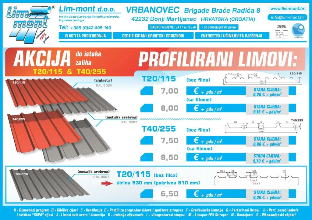 AKCIJA: Profilirani lim T20 i T40