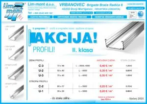 AKCIJA: Profili za pregradne zidove i spuštene stropove